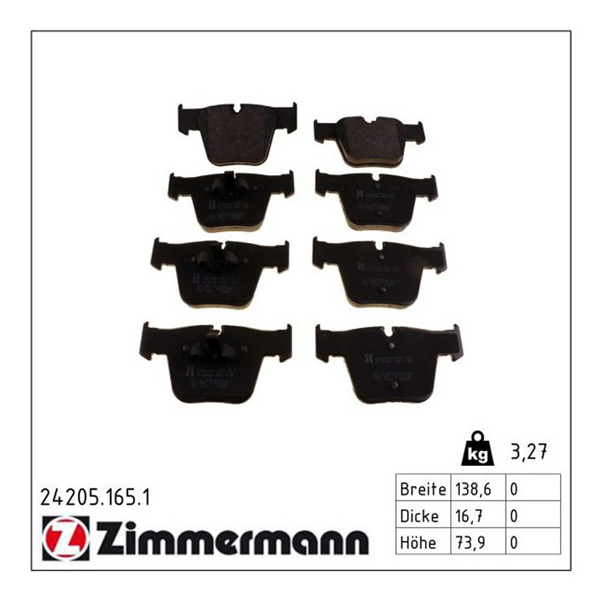 Колодки гальмівні дискові MB S-CLASS (W221) 5.5 2005.09-2013.12 ZIMMERMANN (24205.165.1) Zimmermann фото 3