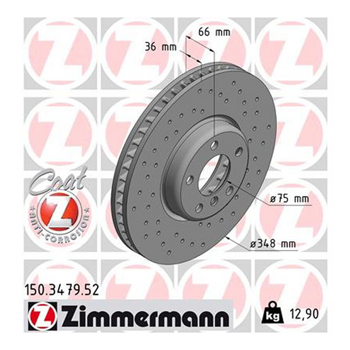 Диск гальмівний SPORT Z ПРАВИЙ BMW 5 (F10) 2.0 2009.01-2016.10 ZIMMERMANN (150.3479.52) Zimmermann фото 3