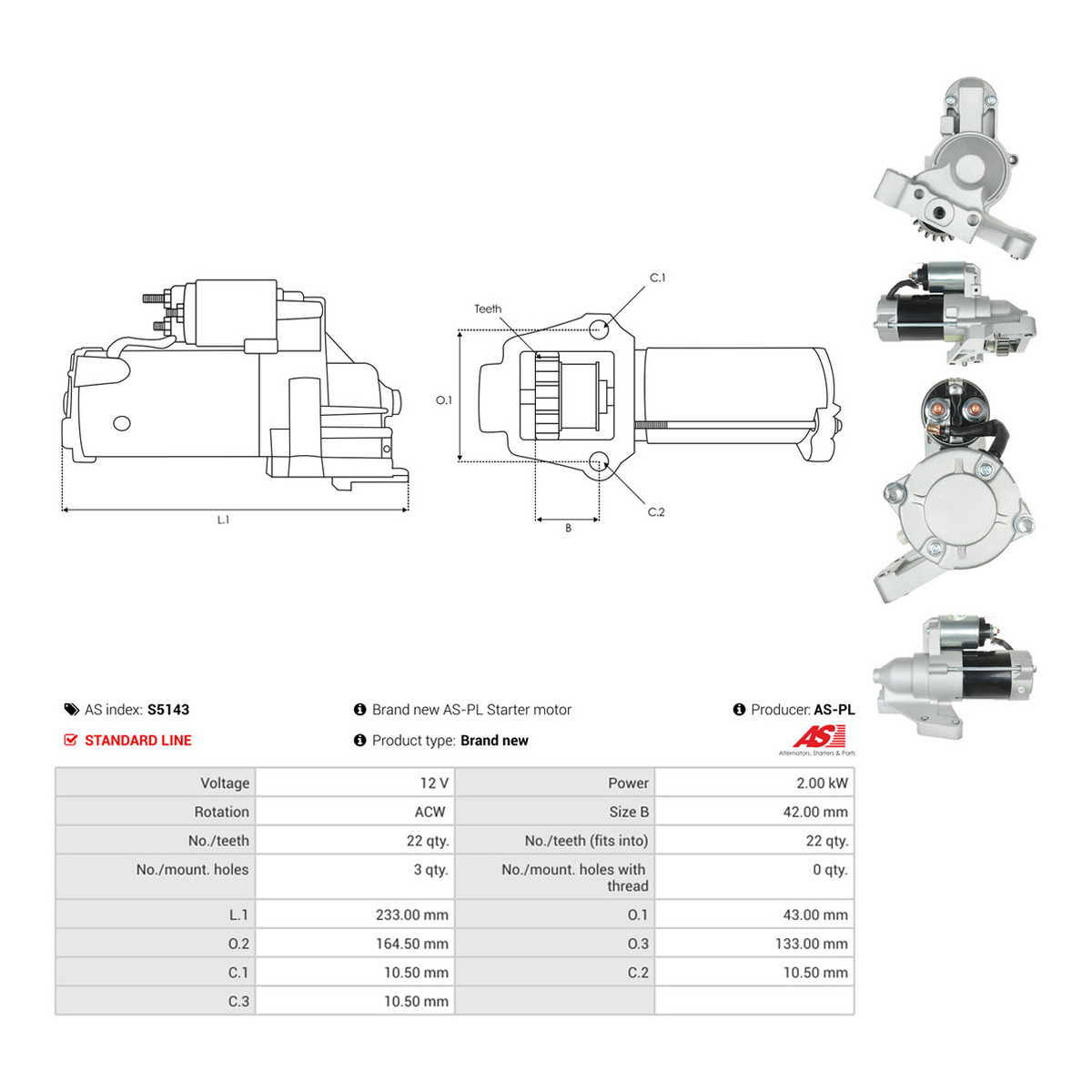 Стартер CS1460 PL AS (S5143) AS фото 3