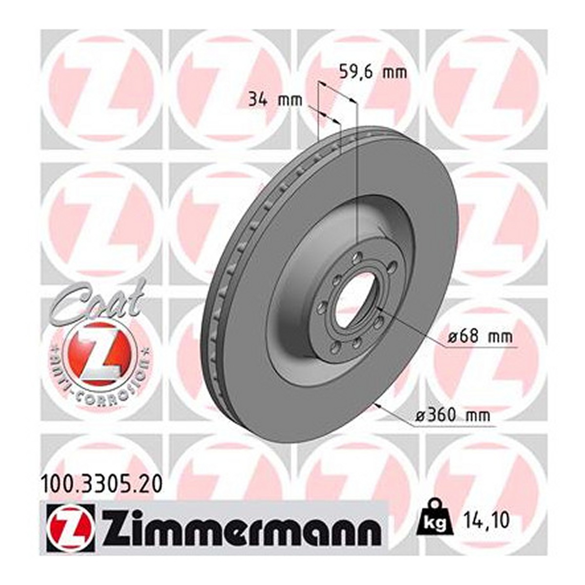 Диск гальмівний AUDI A6 C6 (4F2) 3.0 2004.04-2011.08 ZIMMERMANN (100.3305.20) Zimmermann фото 3