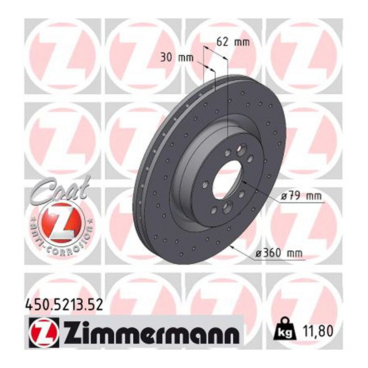 Диск тормозной SPORT Z LAND ROVER RANGE ROVER SPORT II (L494) 3.0 2013.04- ZIMMERMANN (450.5213.52) Zimmermann фото 3