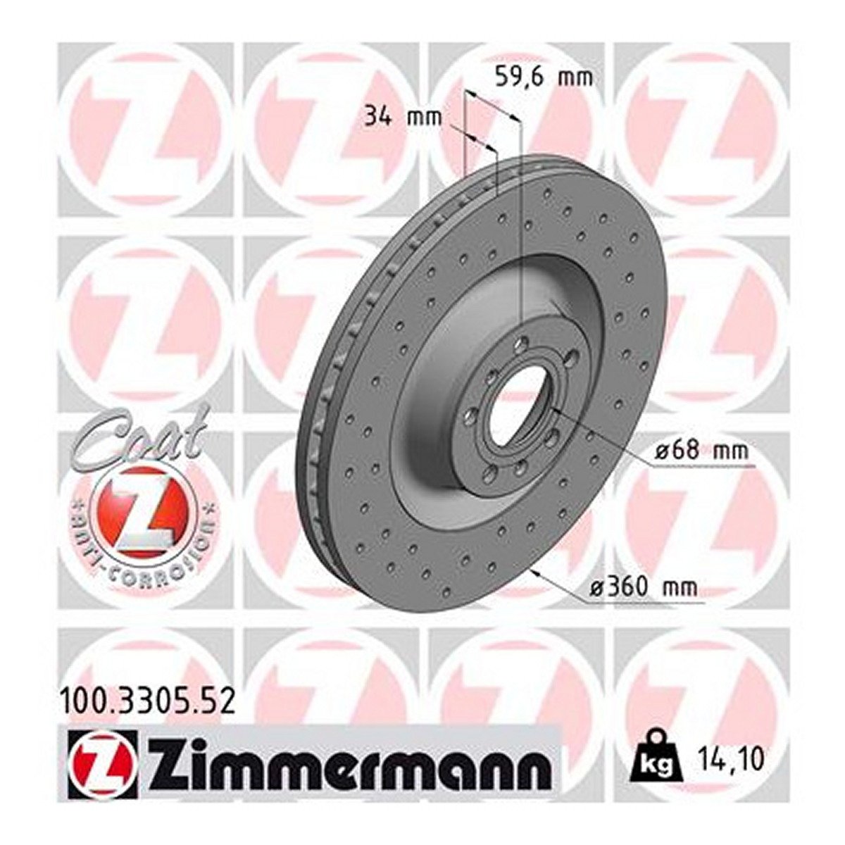 Диск гальмівний SPORT Z AUDI A6 C6 (4F2) 3.0 2004.04-2011.08 ZIMMERMANN (100.3305.52) Zimmermann фото 3