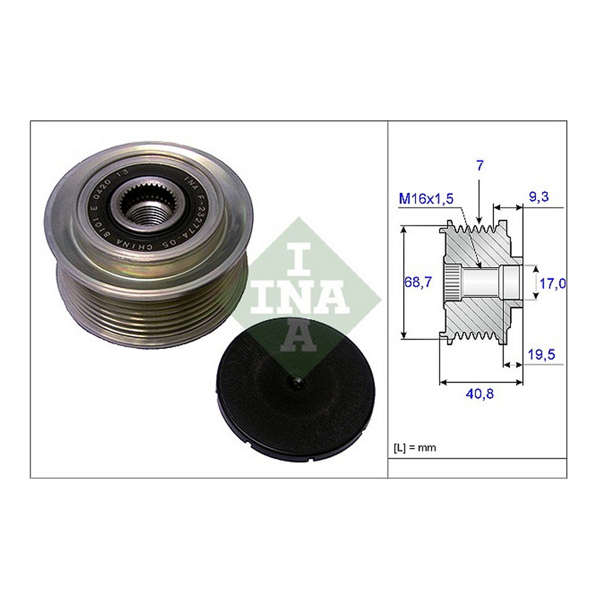 Шків генератора KIA Sorento I 2.5CRDi 4WD 02-11, (D4CB) Schaeffler INA фото 2