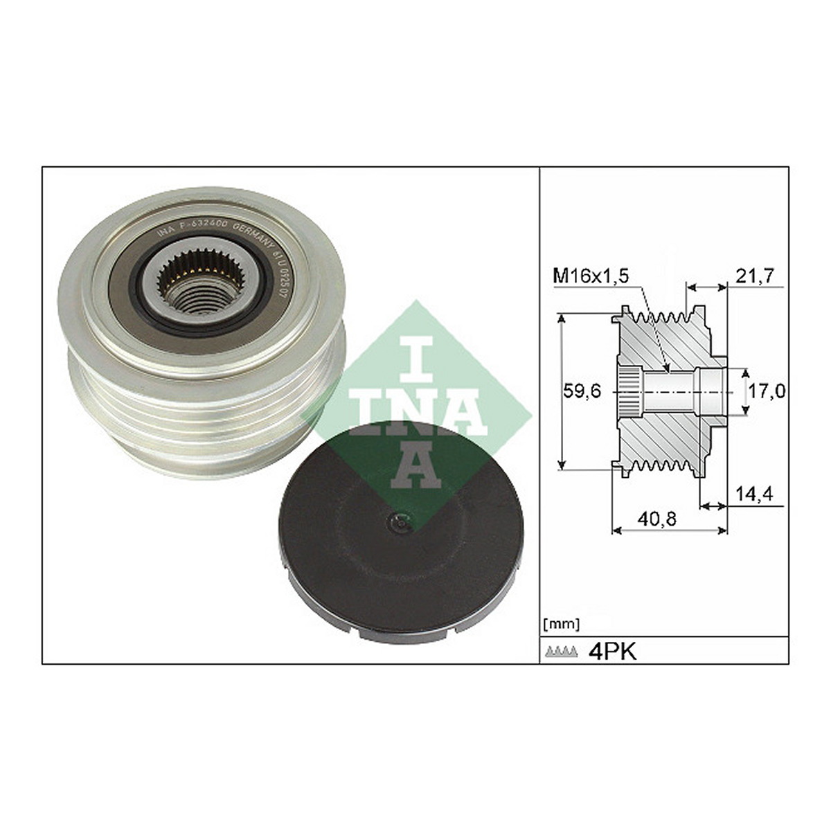 Шків генератора Dacia Sandero II 1.0 SCe 16- (4PK) Schaeffler INA фото 6