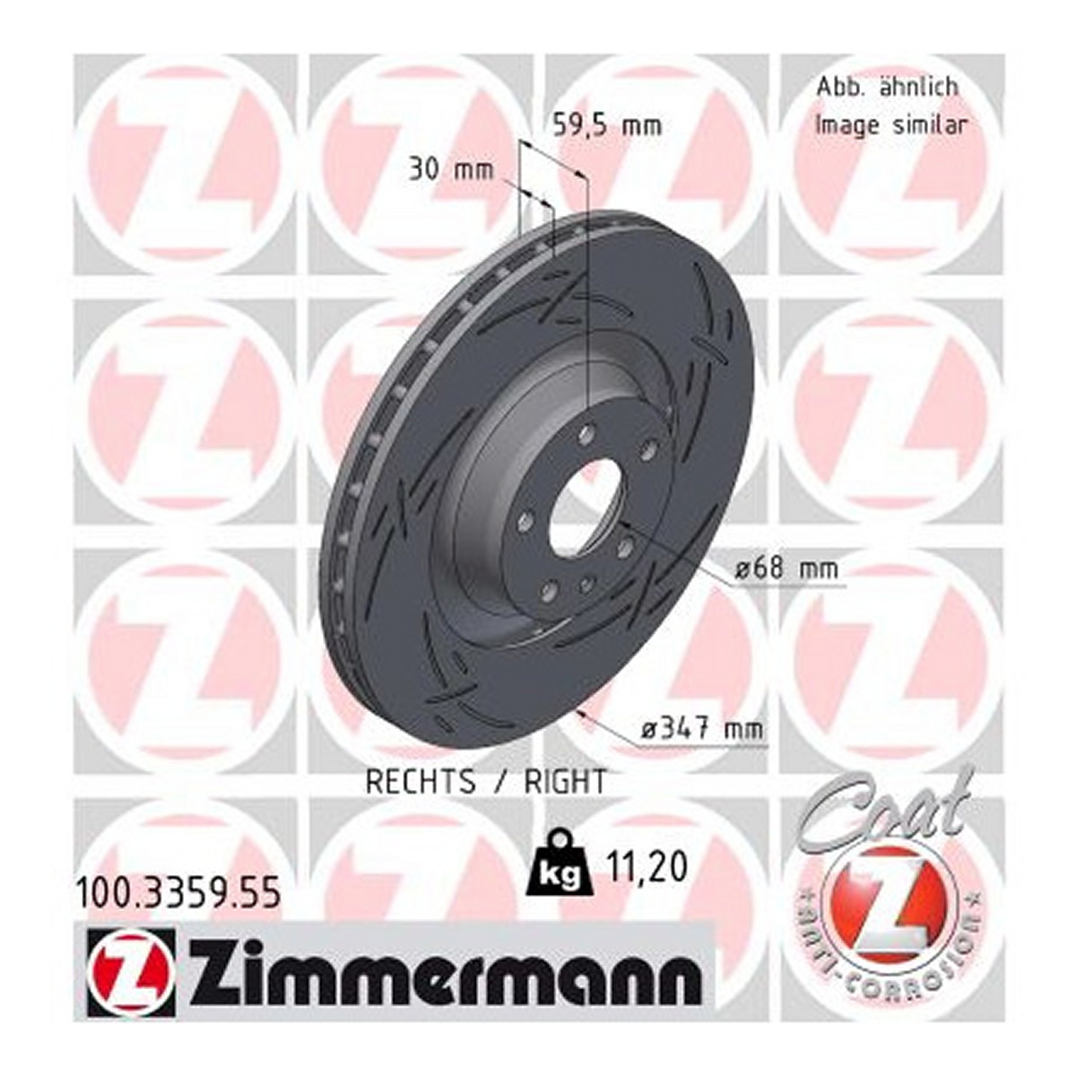 Диск гальмівний BLACK Z AUDI A6 ALLROAD C7 (4GH, 4GJ) 3.0 2012.01-2018.09 ZIMMERMANN (100.3359.55) Zimmermann фото 3