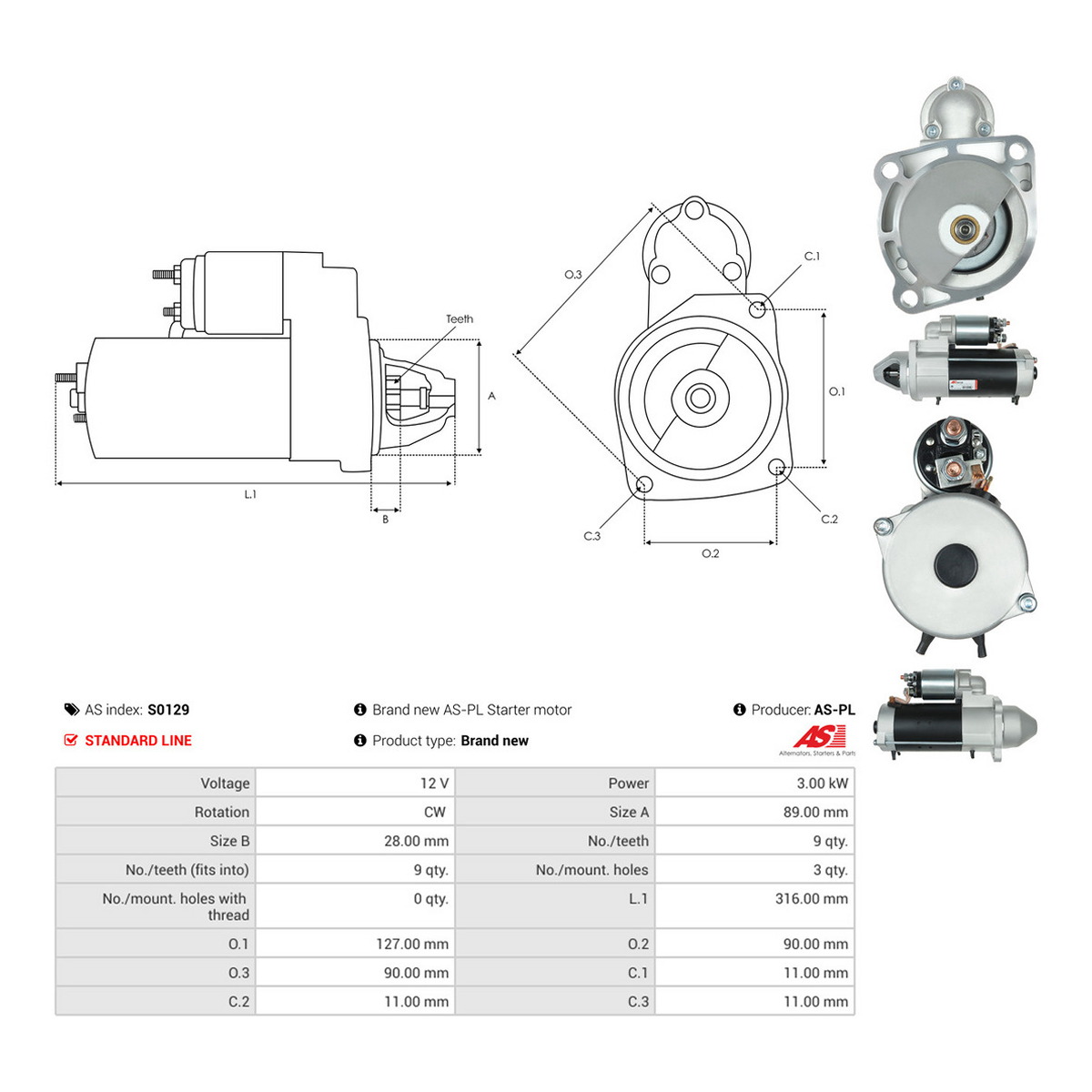 Стартер CS1130 PL AS (S0129) AS фото 3