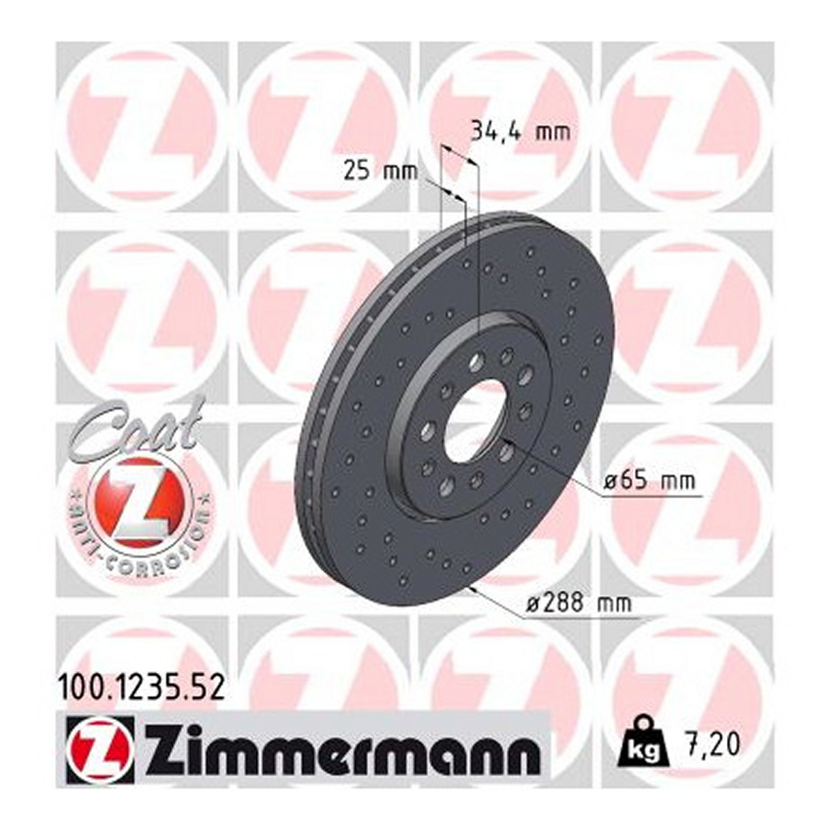 Диск гальмівний SPORT Z VW POLO IV ЛІФТБЕК (9A4, 9A2, 9N2, 9A6) 1.4 2002.09- ZIMMERMANN (100.1235.52) Zimmermann фото 3