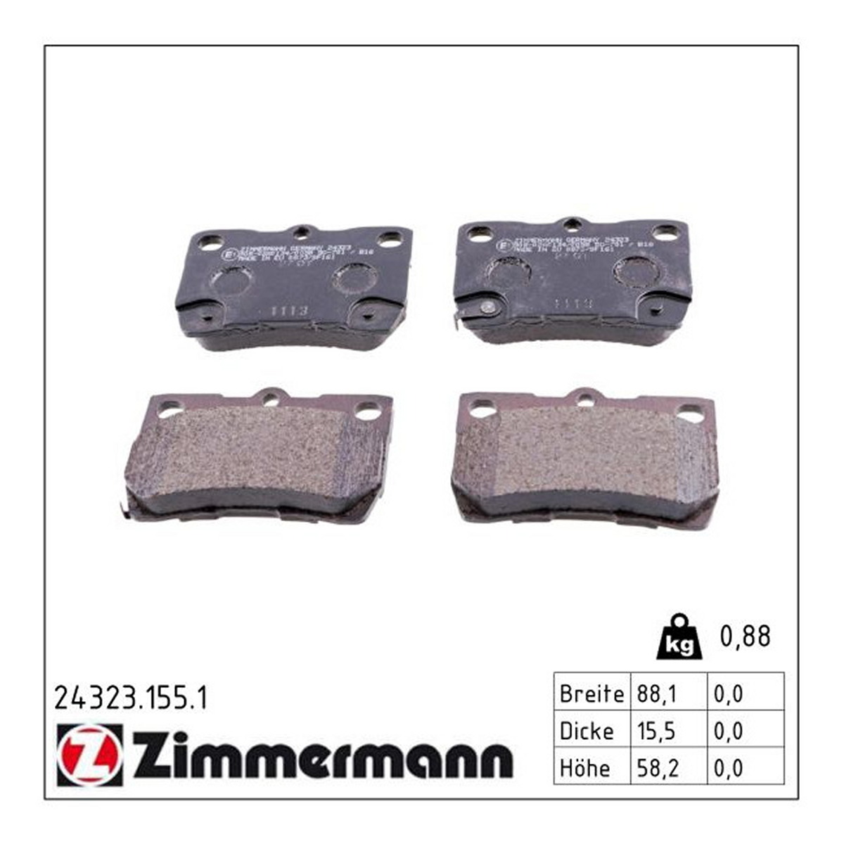 Колодки гальмівні дискові LEXUS GS (_S19_) 3.0 2005.01-2012.12 ZIMMERMANN (24323.155.1) Zimmermann фото 3