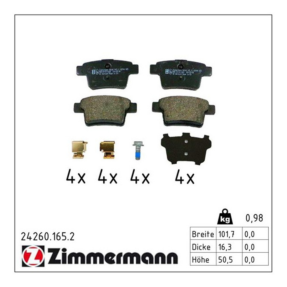Колодки гальмівні дискові FORD MONDEO III ЛІФТБЕК (B4Y) 2.0 2000.10-2007.09 ZIMMERMANN (24260.165.2) Zimmermann фото 3