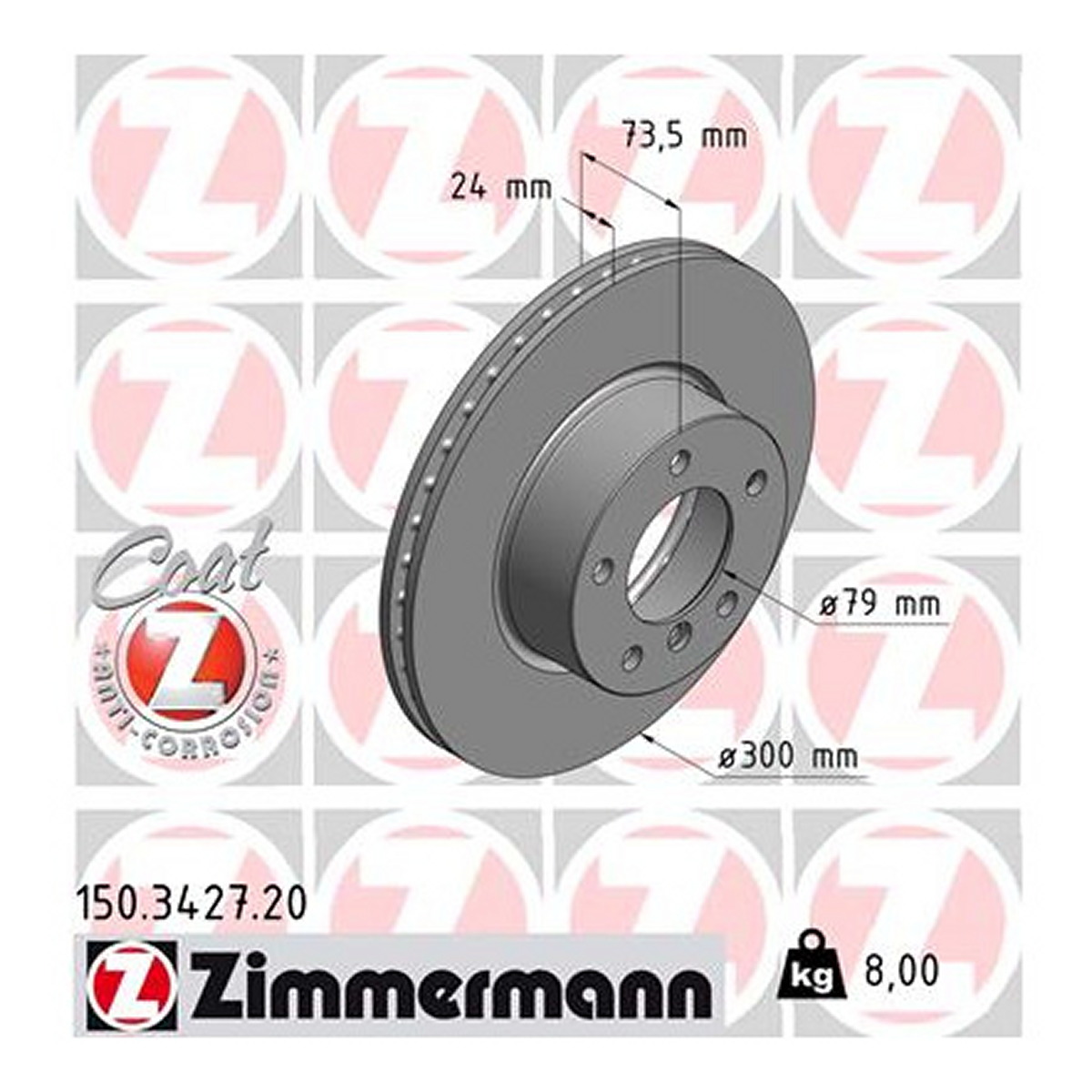 Диск гальмівний BMW 3 TOURING (E91) 2.0 2004.12-2012.12 ZIMMERMANN (150.3427.20) Zimmermann фото 3