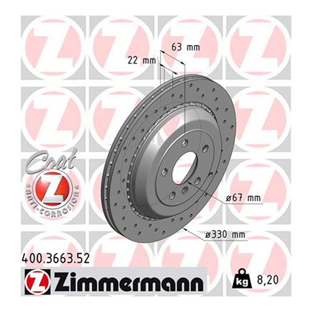 Диск гальмівний SPORT Z MB M-CLASS (W164) 3.5 2005.02-2012.12 ZIMMERMANN (400.3663.52) Zimmermann фото 3