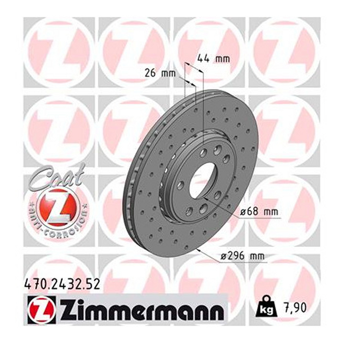 Диск гальмівний SPORT Z RENAULT SCENIC III (JZ0/1_) 1.5 2008.12- ZIMMERMANN (470.2432.52) Zimmermann фото 3