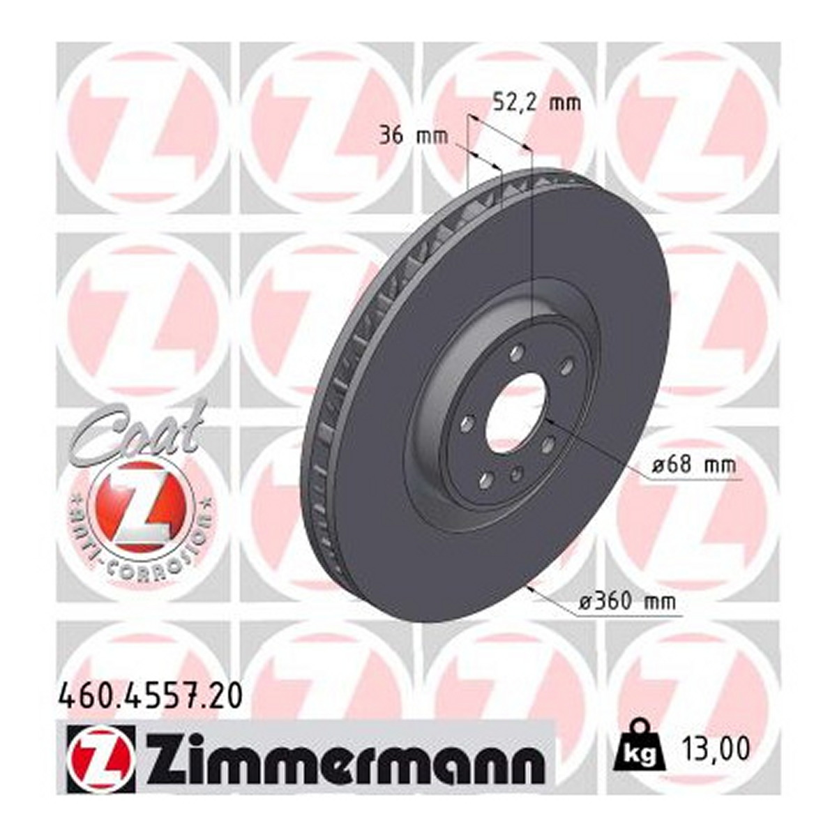 Диск гальмівний ЛАВИЙ COAT Z PORSCHE MACAN (95B) 3.0 S 2014.02 — ZIMMERMANN (460.4557.20) Zimmermann фото 3