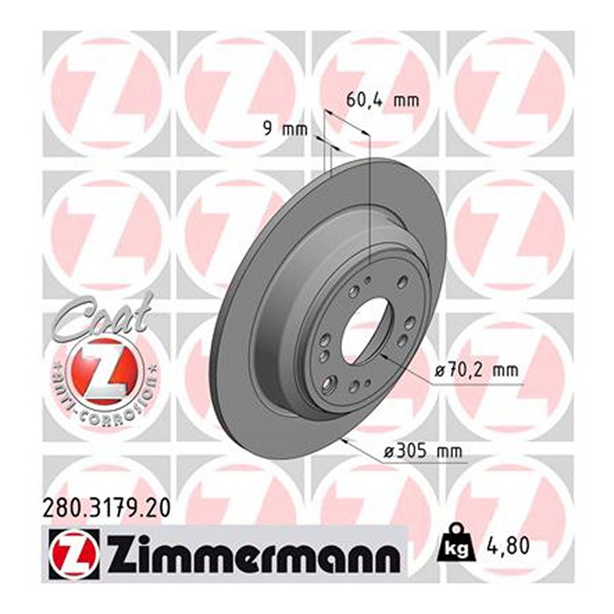 Диск гальмівний HONDA ACCORD VIII (CU) 2.4 2008.04- ZIMMERMANN (280.3179.20) Zimmermann фото 3