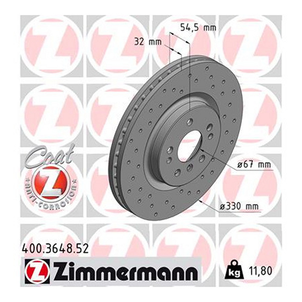 Диск гальмівний SPORT Z MB M-CLASS (W164) 3.5 2005.02-2012.12 ZIMMERMANN (400.3648.52) Zimmermann фото 3