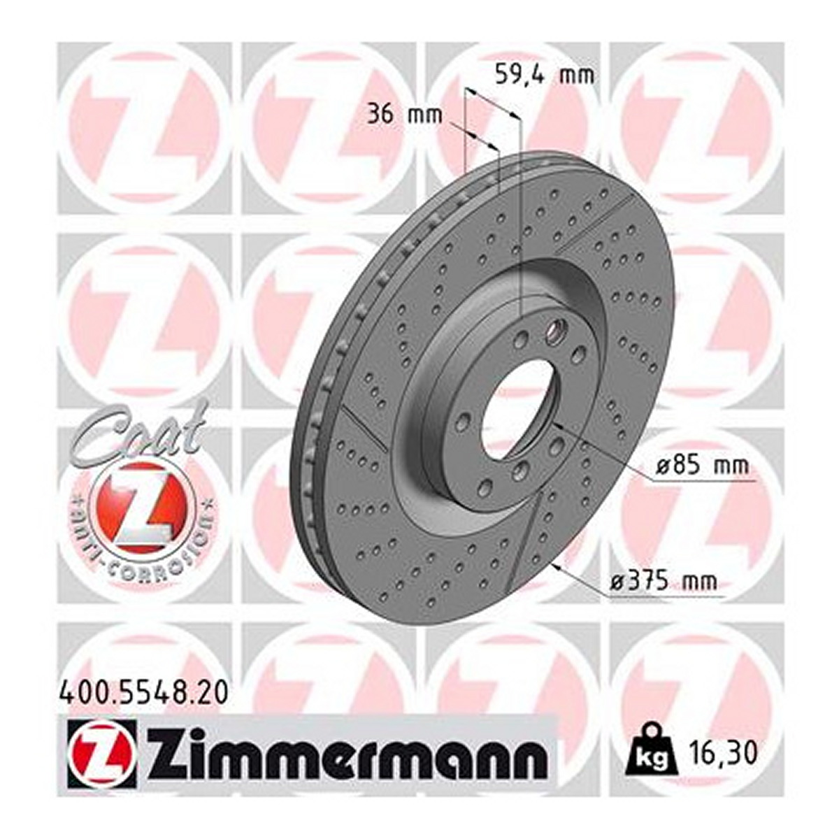Диск гальмівний MB G-CLASS (W463) 5.5 2015-2018 ZIMMERMANN (400.5548.20) Zimmermann фото 3