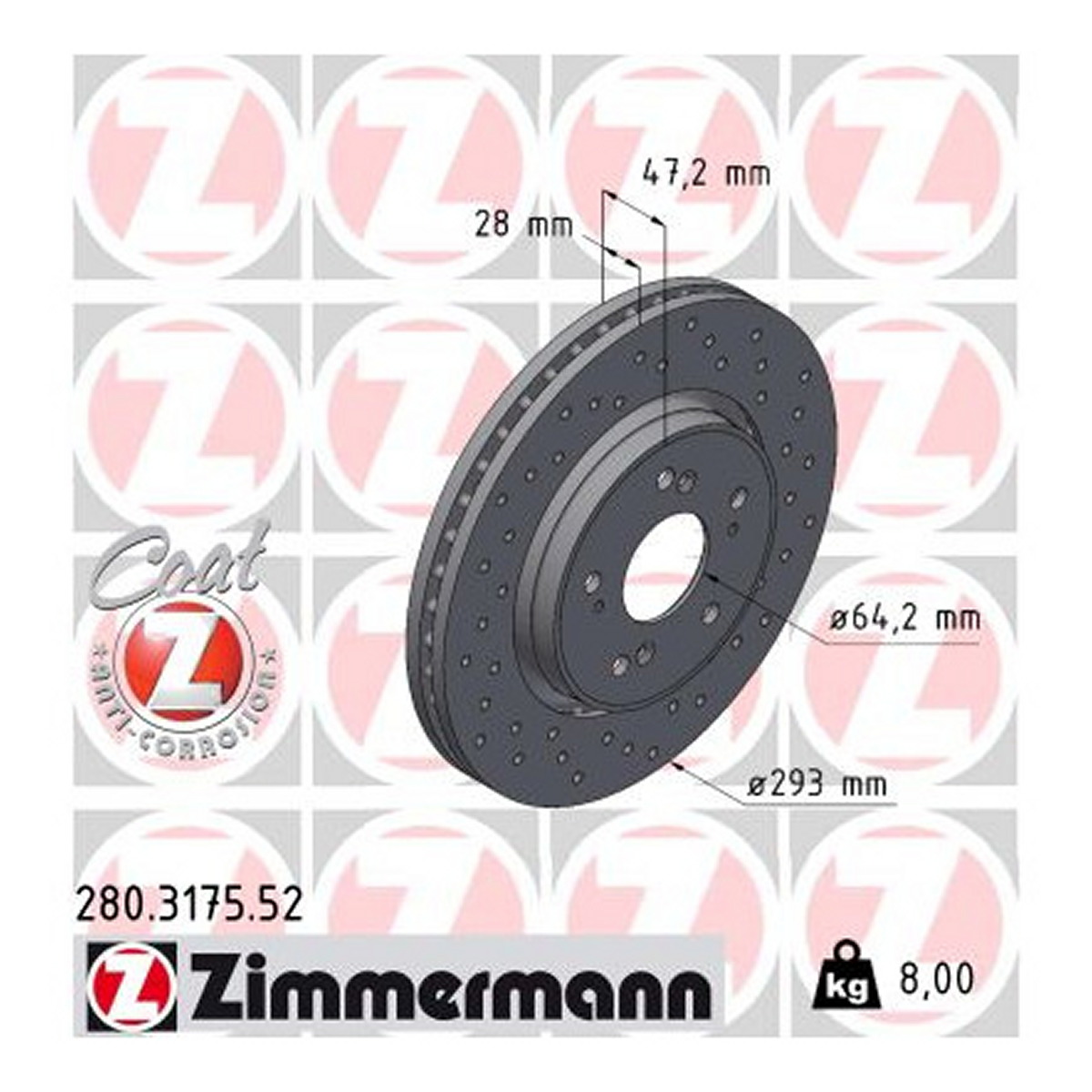 Диск гальмівний SPORT Z HONDA CR-V III (RE_) 2.0 2006.06 — ZIMMERMANN (280.3175.52) Zimmermann фото 3