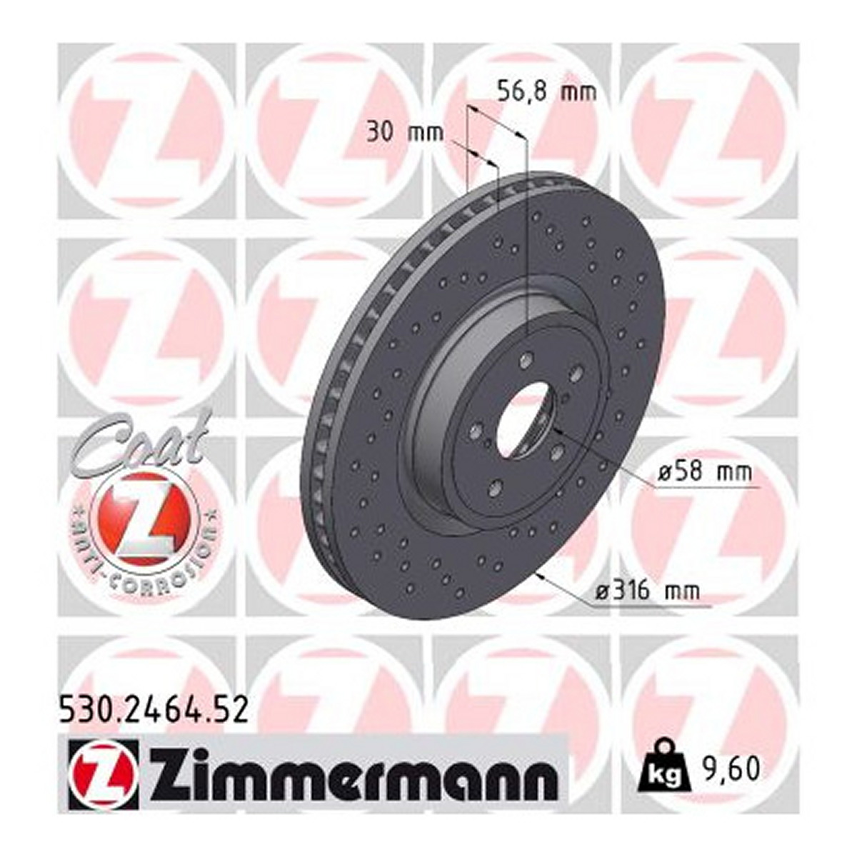 Диск гальмівний SPORT Z SUBARU OUTBACK (BR) 2.5 2009.06- ZIMMERMANN (530.2464.52) Zimmermann фото 3