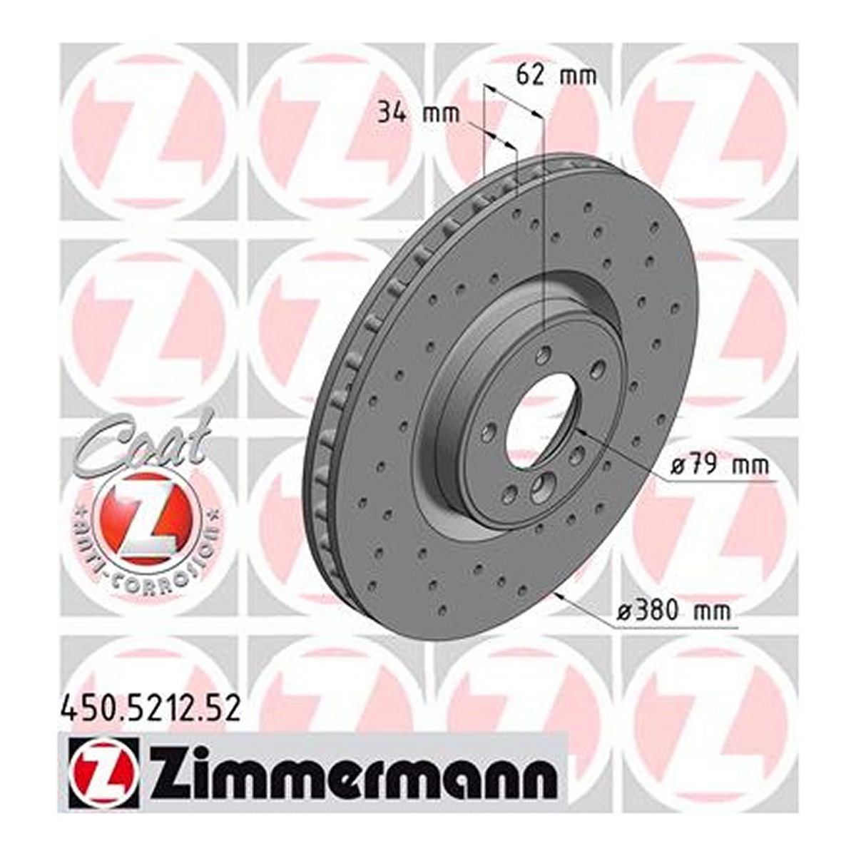 Диск гальмівний SPORT Z LAND ROVER RANGE ROVER IV (L405) 4.4 2012.08 — ZIMMERMANN (450.5212.52) Zimmermann фото 3