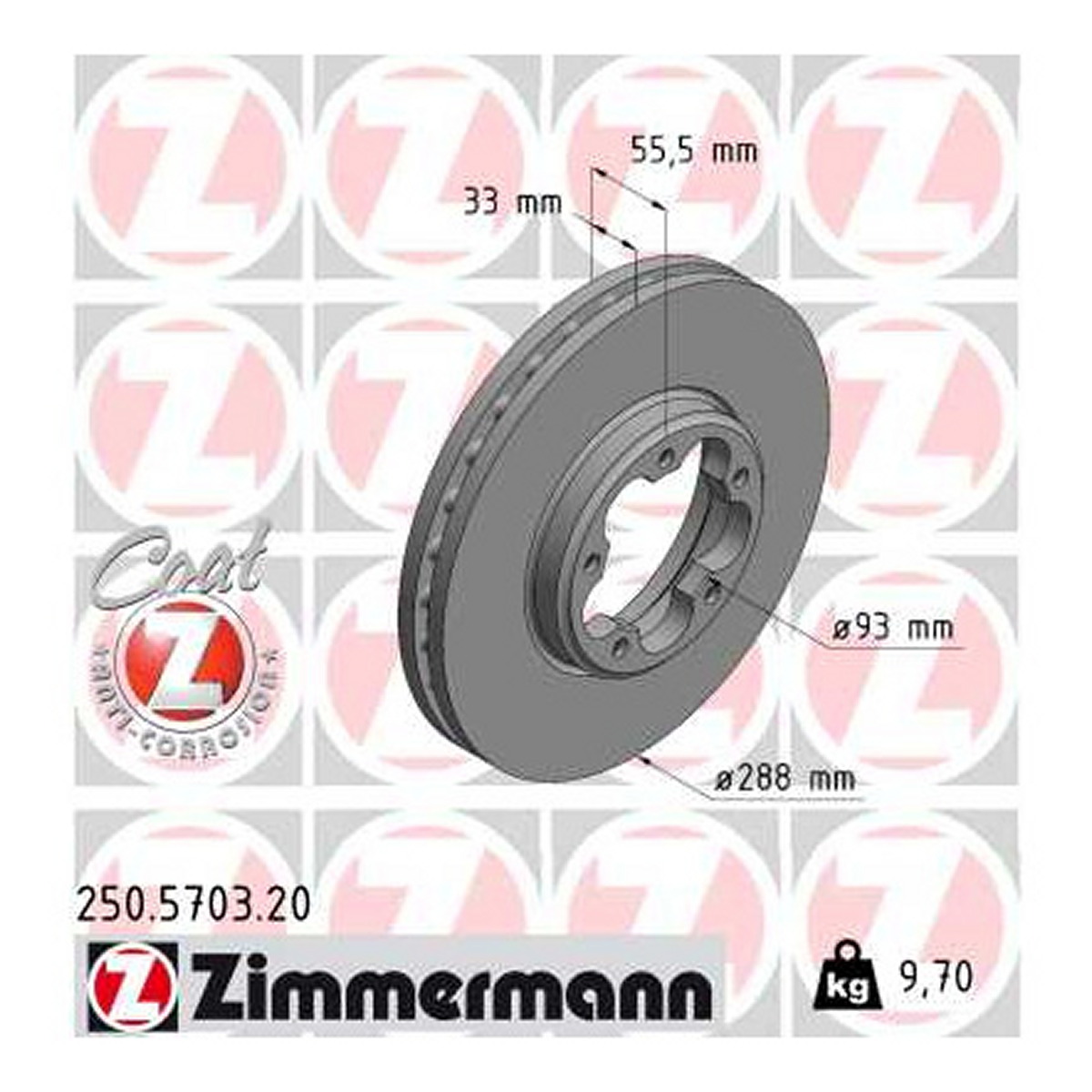 Диск гальмівний FORD TRANSIT V363 АВТОБУС (FAD, FBD) 2.0 2013.08- ZIMMERMANN (250.5703.20) Zimmermann фото 3