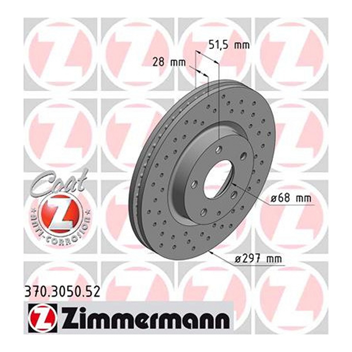Диск тормозной SPORT Z MAZDA 6 ЛИФТБЭК (GJ, GL) 2.5 2012.12- ZIMMERMANN (370.3050.52) Zimmermann фото 3