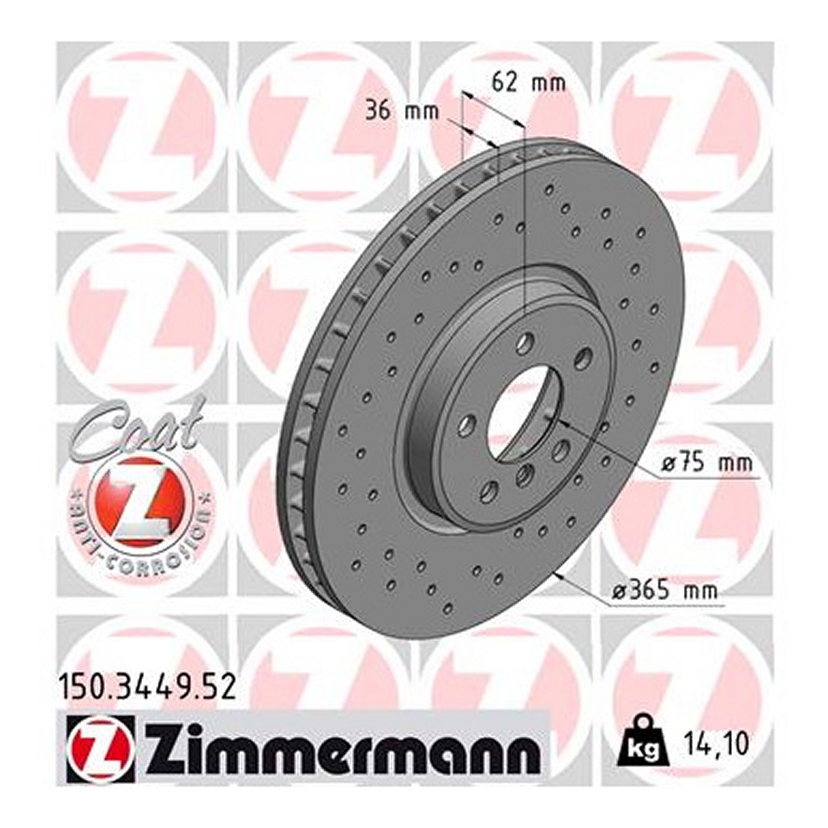 Диск гальмівний SPORT Z BMW X5 (E70) 4.8 2006.02-2013.07 ZIMMERMANN (150.3449.52) Zimmermann фото 3