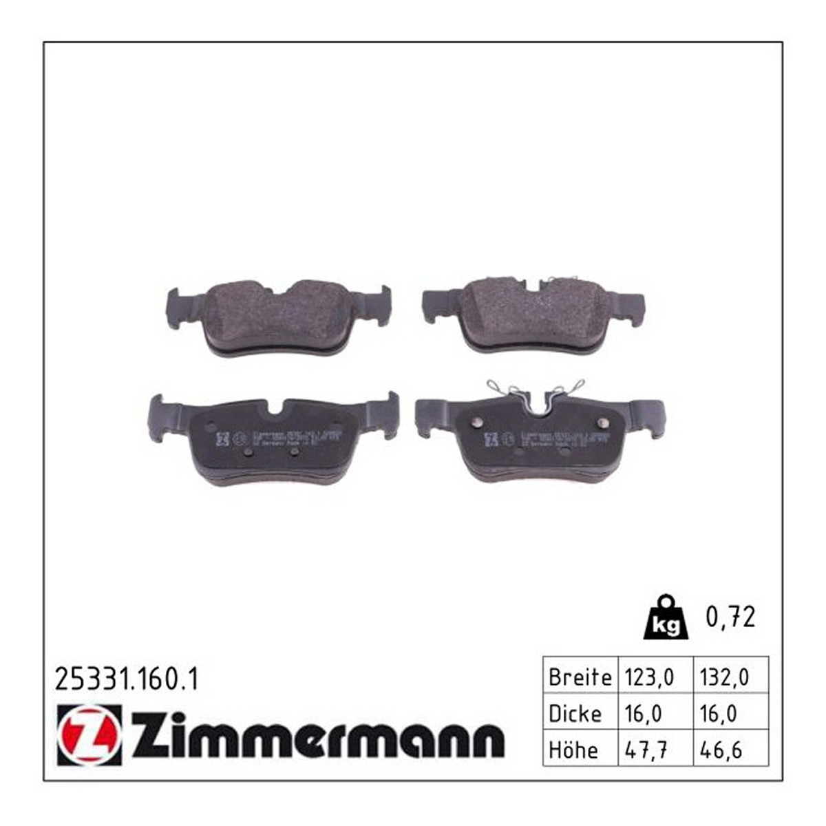 Колодки гальмівні дискові BMW I3 (I01) 0.6 2013.08- ZIMMERMANN (25331.160.1) Zimmermann фото 3