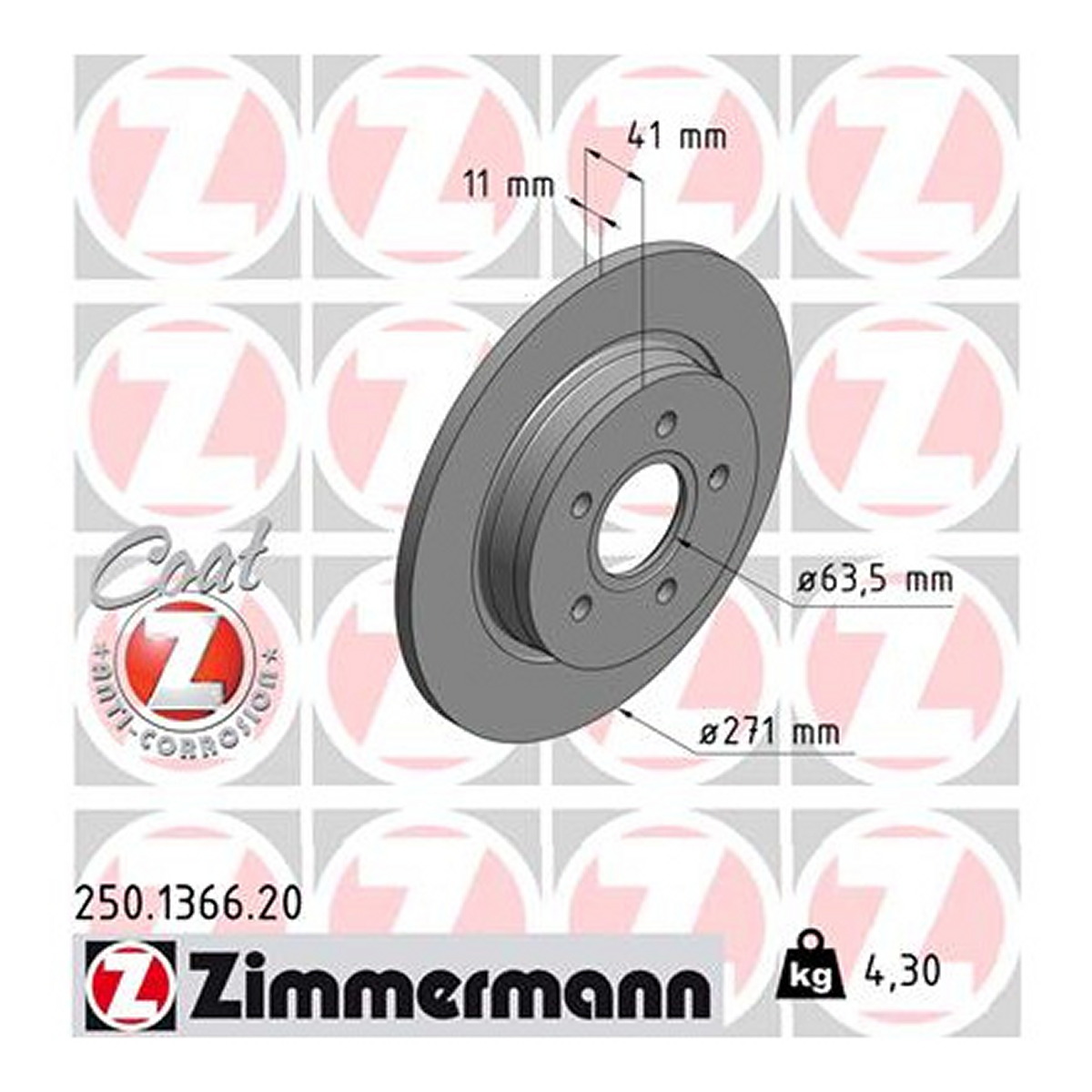 Диск гальмівний FORD FOCUS III ЛІФТБЕК 2.0 2010.07-2020.02 ZIMMERMANN (250.1366.20) Zimmermann фото 3