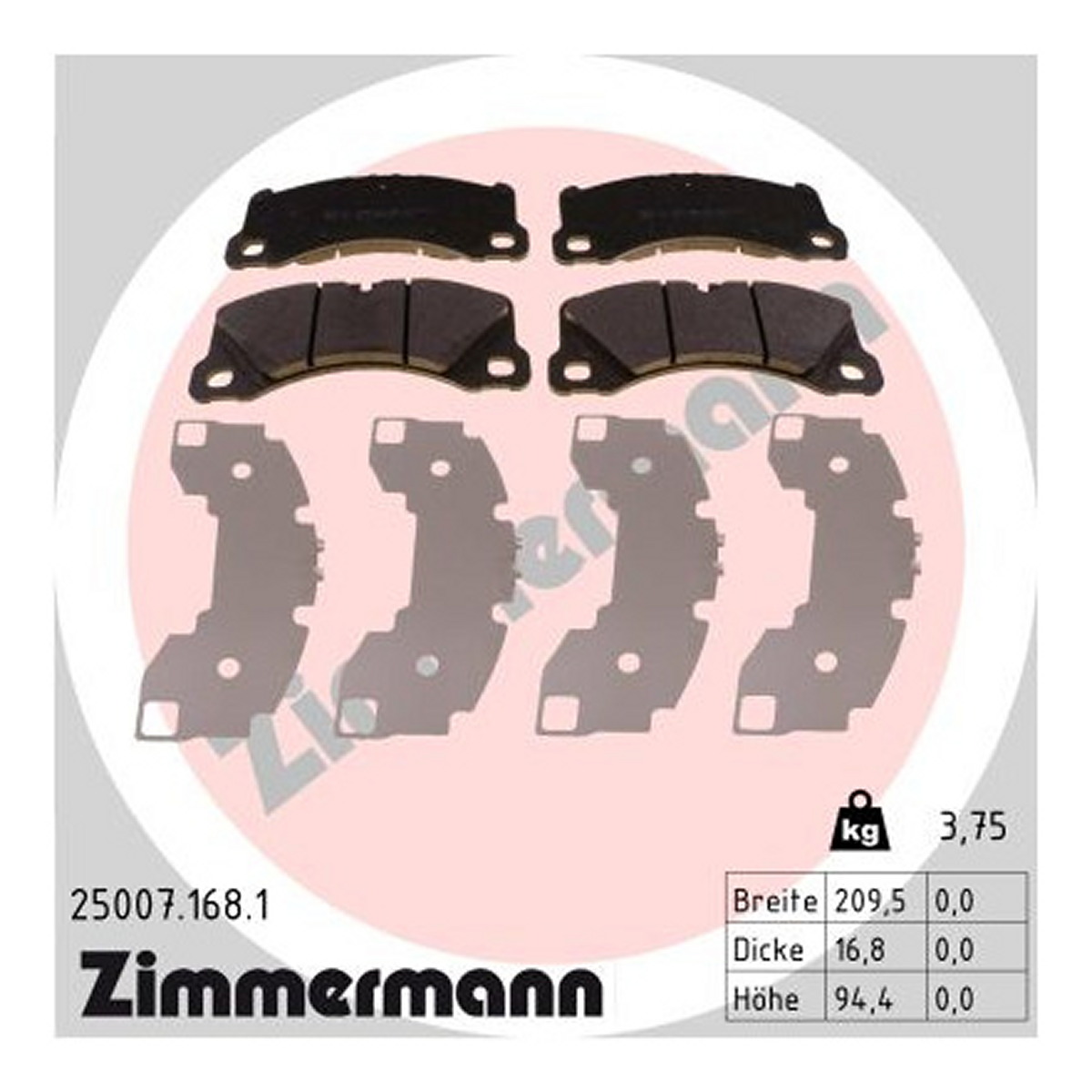 Колодки гальмівні дискові PORSCHE MACAN (95B) 2.0 2014.02- ZIMMERMANN (25007.168.1) Zimmermann фото 3