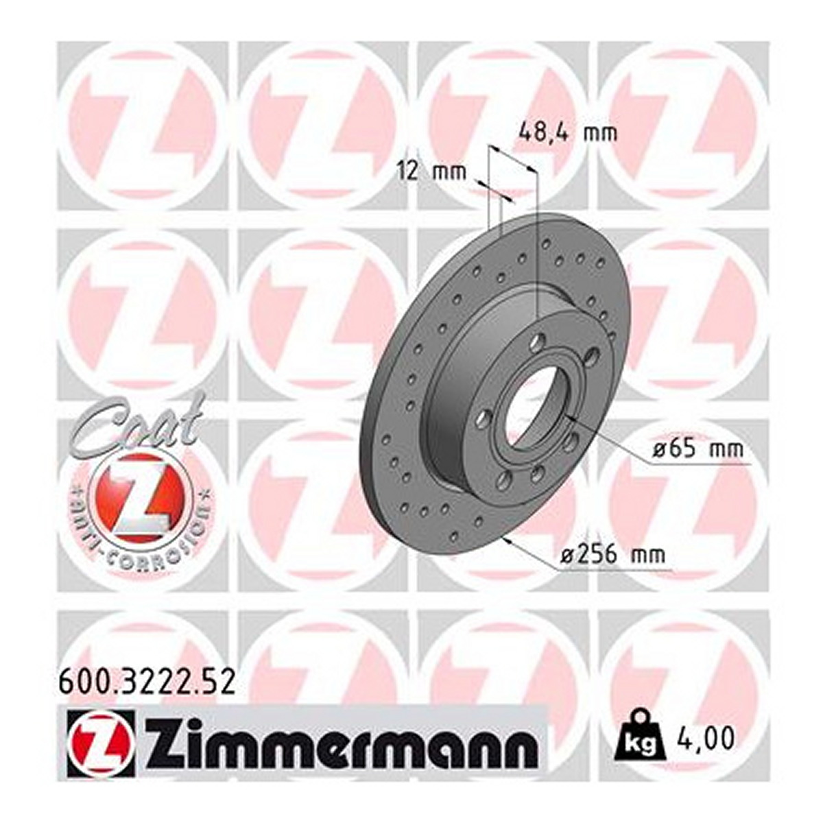 Диск гальмівний SPORT Z SKODA OCTAVIA II COMBI (1Z5) 1.6 2004.02-2013.06 ZIMMERMANN (600.3222.52) Zimmermann фото 3