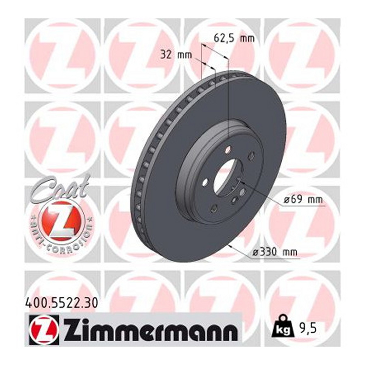 Диск гальмівний FORMULA S MB C-CLASS (W205) 2.0 2013.07- ZIMMERMANN (400.5522.30) Zimmermann фото 3