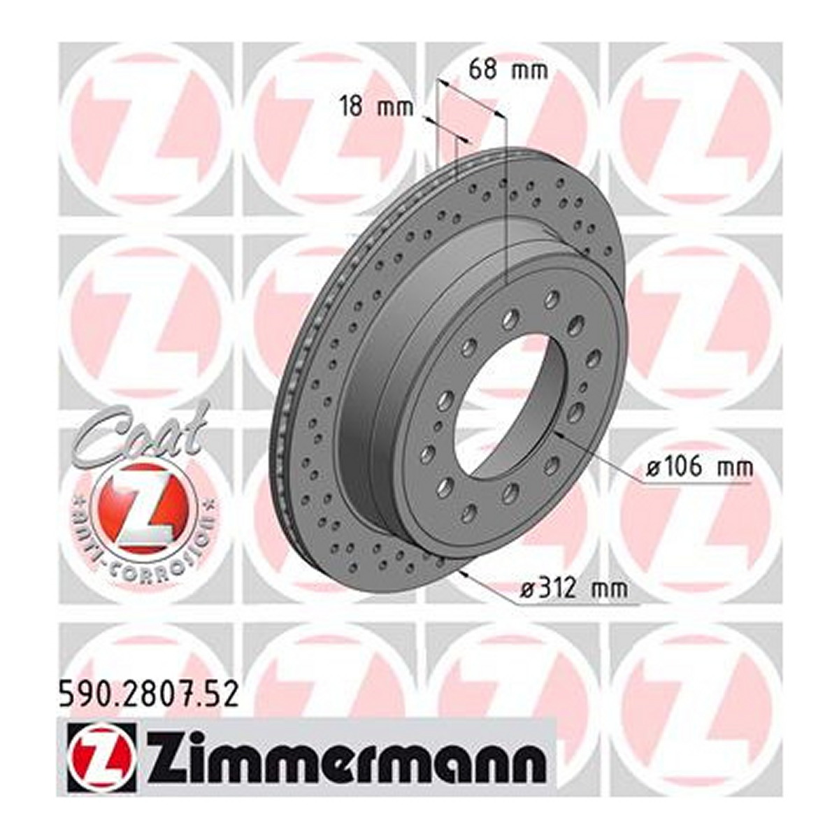 Диск тормозной SPORT Z TOYOTA LAND CRUISER PRADO (_J12_) 2.7 2002.09-2010.12 ZIMMERMANN (590.2807.52) Zimmermann фото 3