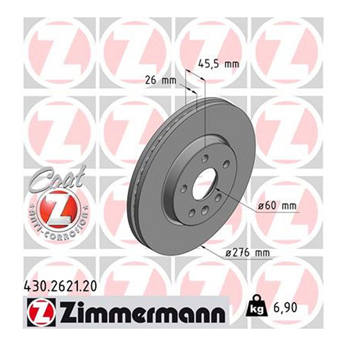 Диск гальмівний CHEVROLET AVEO ЛІФТБЕК (T300) 1.6 2011.03- ZIMMERMANN (430.2621.20) Zimmermann фото 3