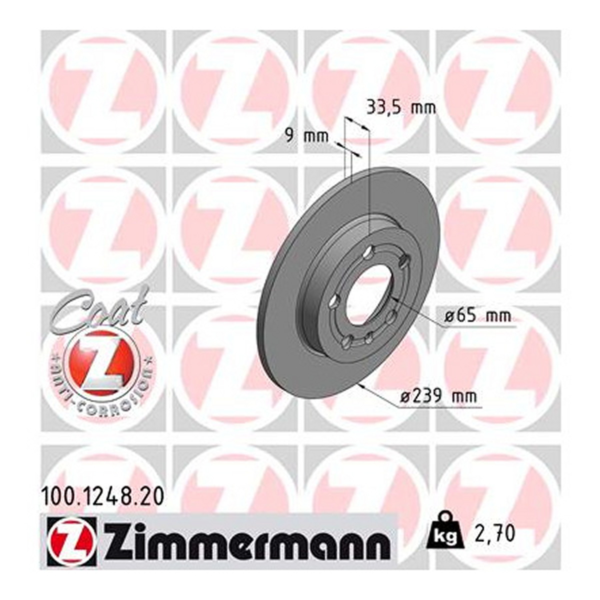 Диск гальмівний VW BORA I (1J2) 1.6 1998.10-2013.12 ZIMMERMANN (100.1248.20) Zimmermann фото 3