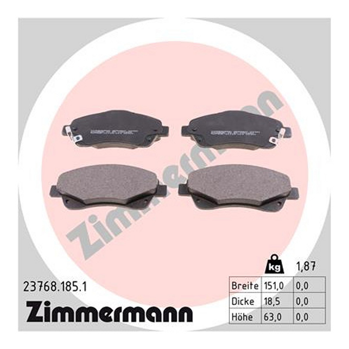 Колодки гальмівні дискові TOYOTA AVENSIS ЛІФТБЕК (_T25_) 1.8 2003.01-2008.11 ZIMMERMANN (23768.185.1) Zimmermann фото 3