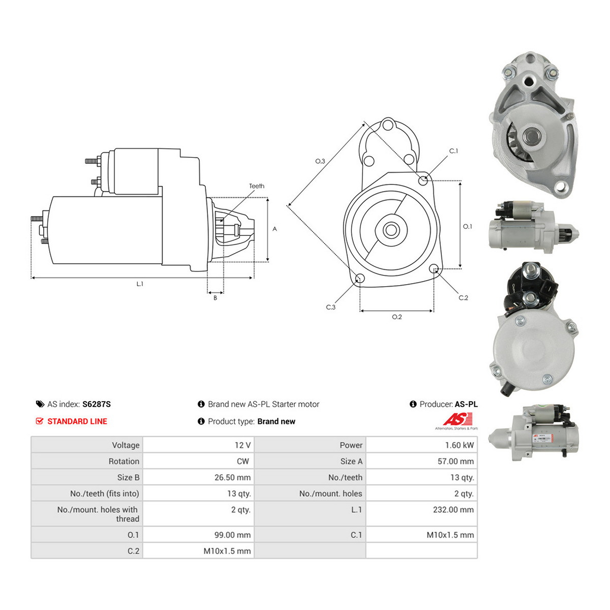 Стартер S6287S PL AS AS фото 3