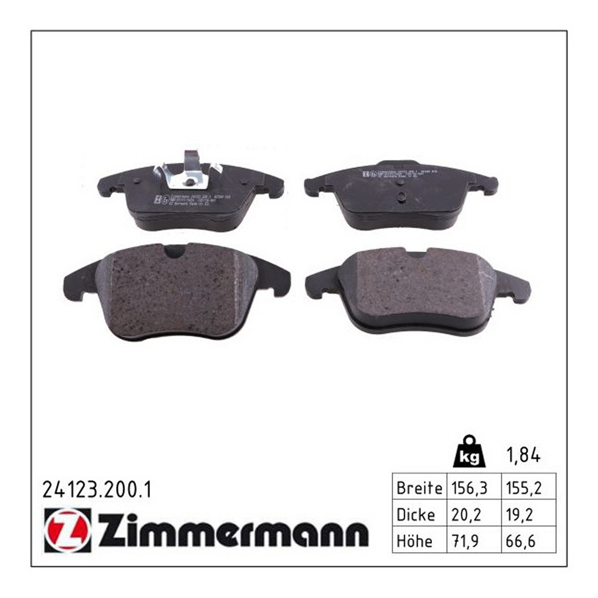 Колодки гальмівні дискові FORD MONDEO IV TURNIER (BA7) 1.6 2007.03-2015.01 ZIMMERMANN (24123.200.1) Zimmermann фото 3