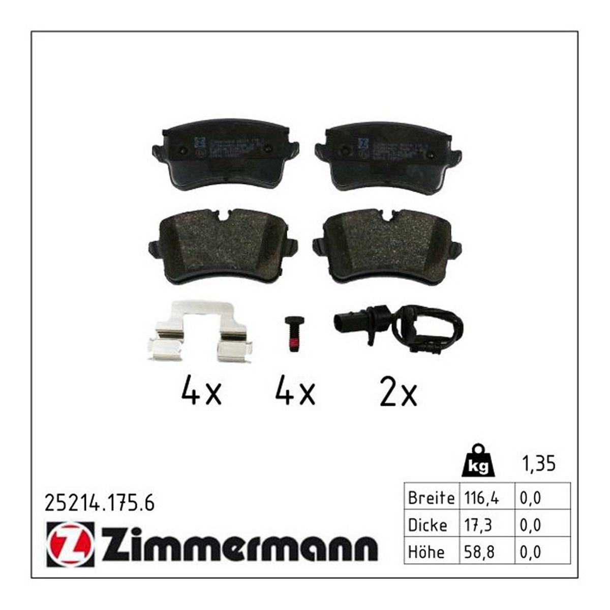 Колодки гальмівні дискові AUDI A8 D4 (4H2, 4H8, 4HC, 4HL) 3.0 2009.11-2018.01 ZIMMERMANN (25214.175.6) Zimmermann фото 3