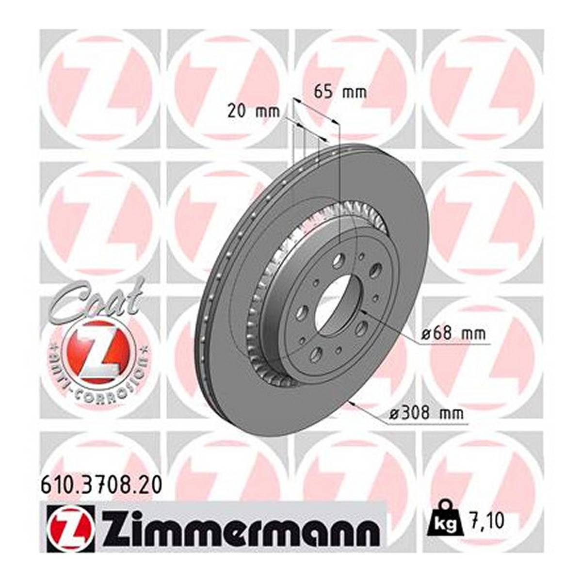 Диск гальмівний VOLVO XC90 I (275) 2.4 2002.06-2015.01 ZIMMERMANN (610.3708.20) Zimmermann фото 3