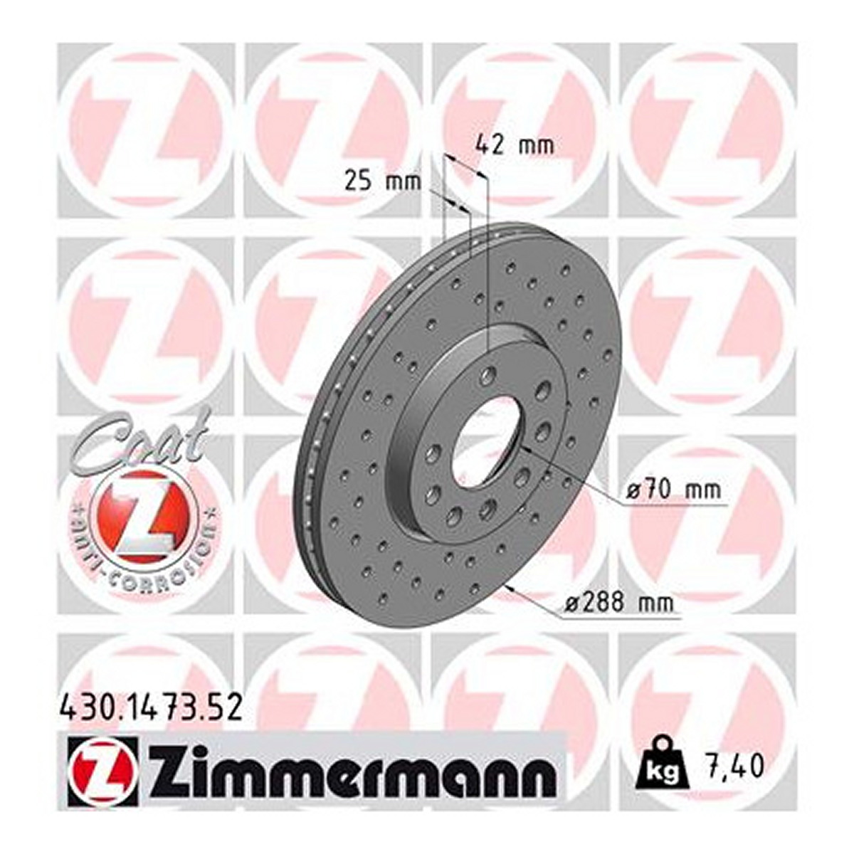 Диск гальмівний SPORT Z OPEL VECTRA B (J96) 1.8 1995.09-2004.07 ZIMMERMANN (430.1473.52) Zimmermann фото 3