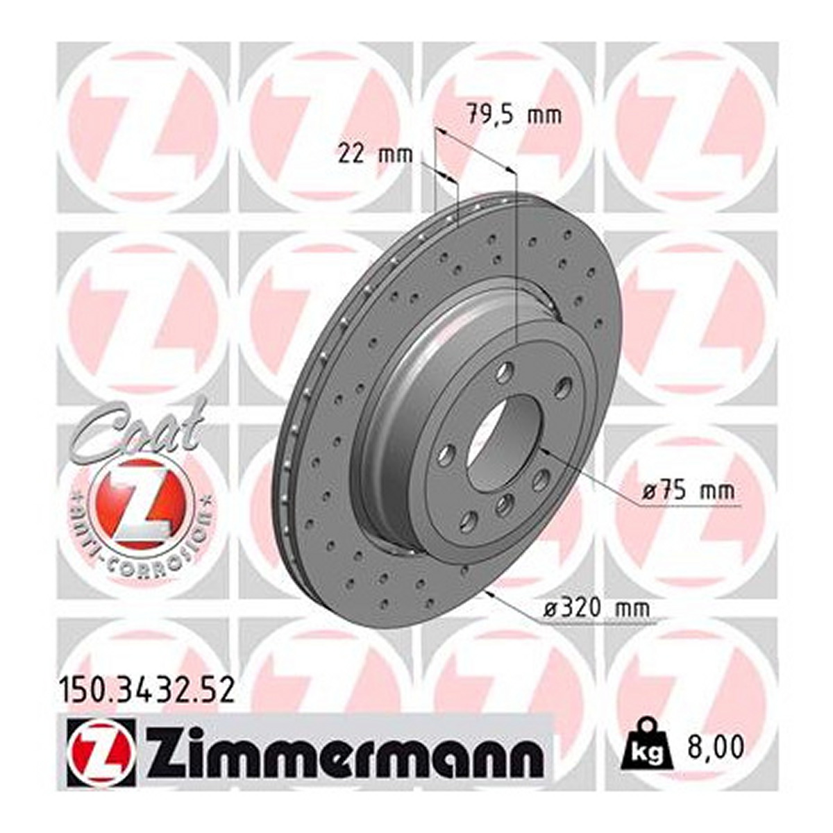 Диск гальмівний SPORT Z BMW X3 (E83) 2.0 2003.01-2011.12 ZIMMERMANN (150.3432.52) Zimmermann фото 3