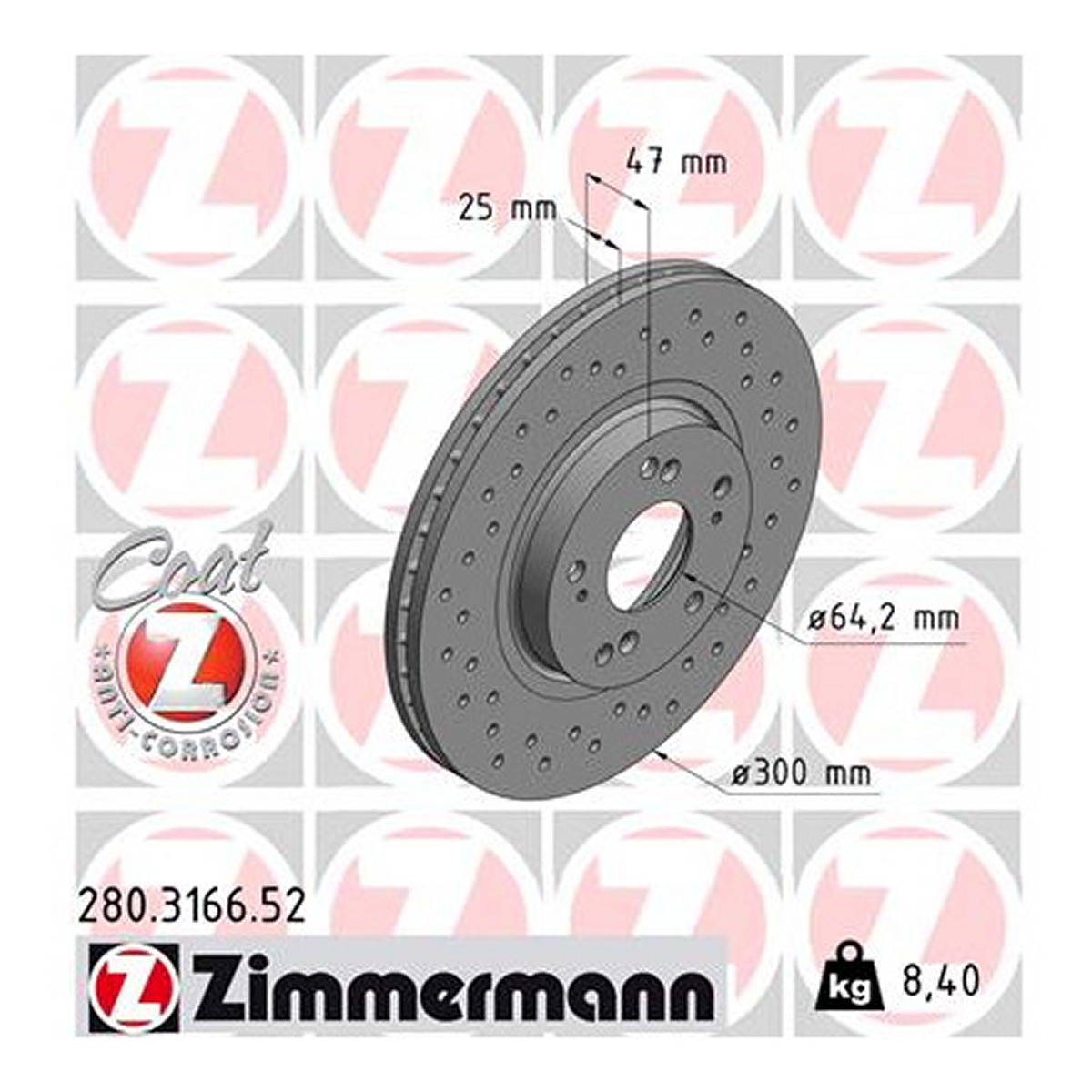 Диск тормозной SPORT Z HONDA ACCORD VII (CL, CN) 2.4 2003.01-2012.09 ZIMMERMANN (280.3166.52) Zimmermann фото 3