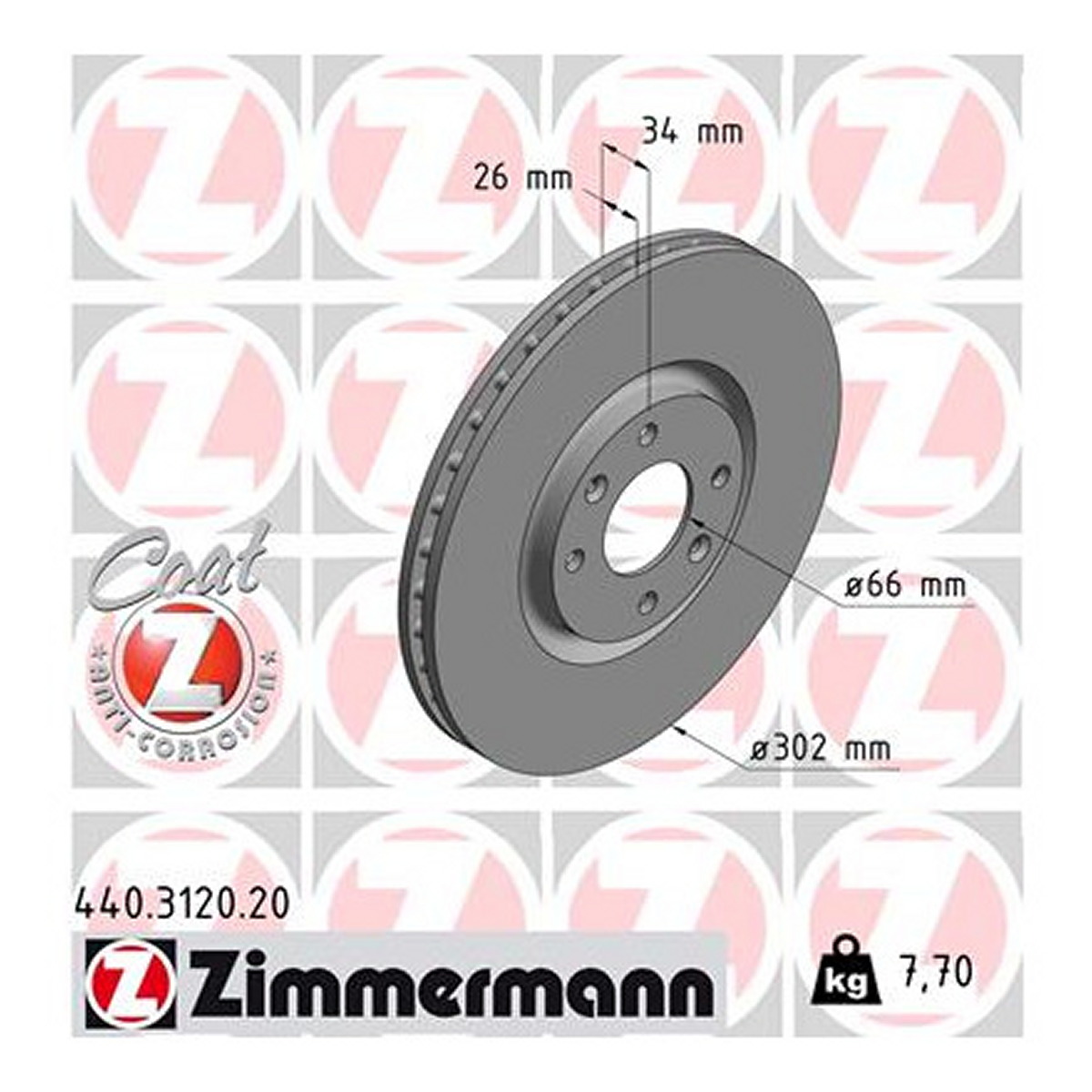 Диск гальмівний PEUGEOT 208 I (CA_, CC_) 1.4 2012.03-2020.03 ZIMMERMANN (440.3120.20) Zimmermann фото 3
