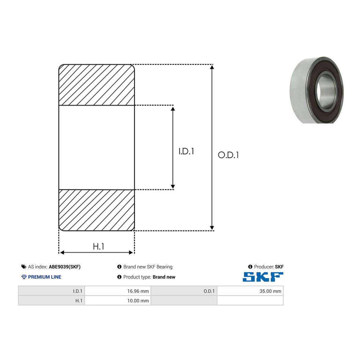 Підшипник кульковий 141071 (16.96X35X10) SKF/BB1-3036/IT AS (ABE9039(SKF)) AS фото 3