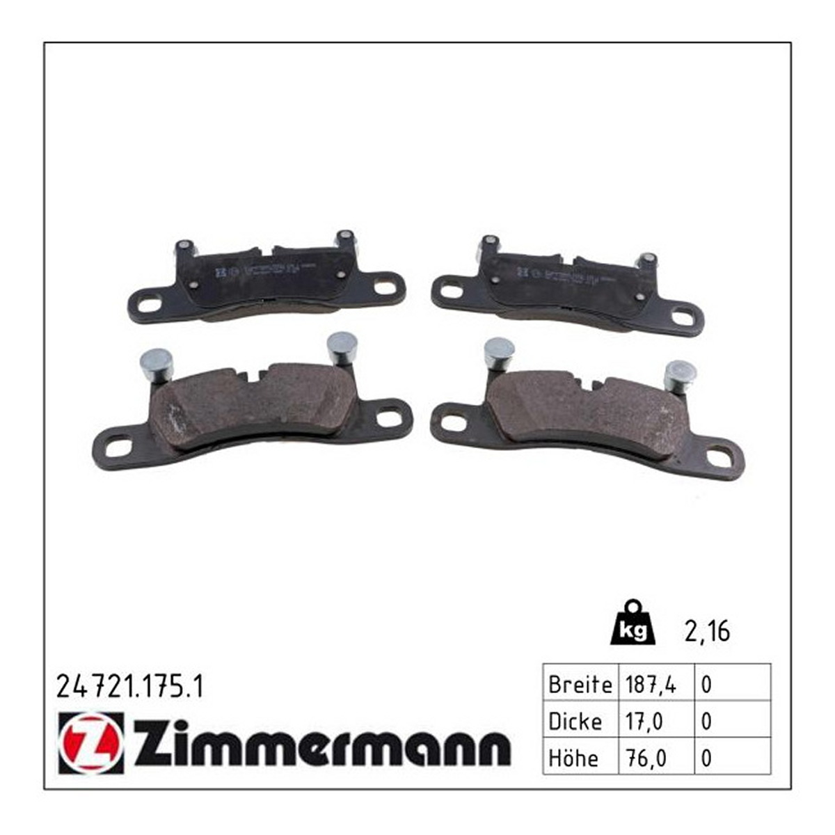 Колодки гальмівні дискові PORSCHE CAYENNE (92A) 3.6 2010.05- ZIMMERMANN (24721.175.1) Zimmermann фото 3