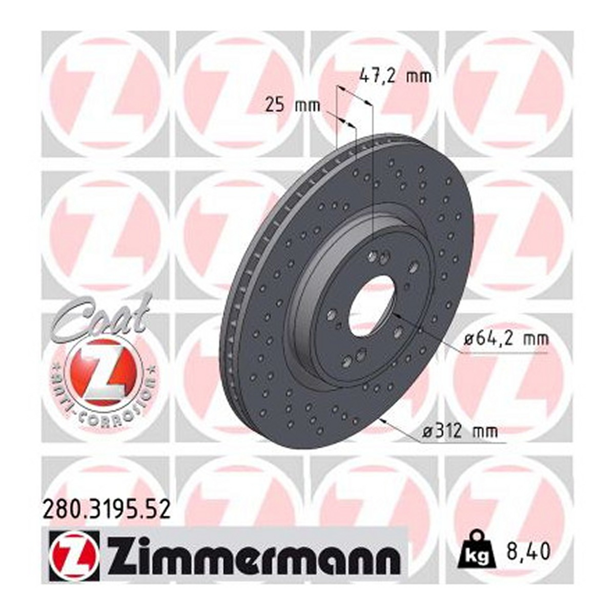 Диск гальмівний SPORT Z HONDA CR-V V (RW_, RT_) 1.5 2016.12- ZIMMERMANN (280.3195.52) Zimmermann фото 3