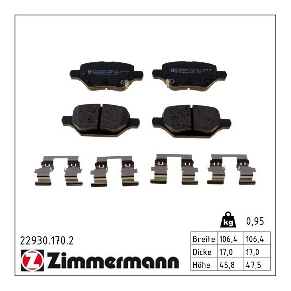 Колодки гальмівні дискові (комплект 4 шт) CHEVROLET TRAX 1.4 2012.12- ZIMMERMANN (22930.170.2) Zimmermann фото 3