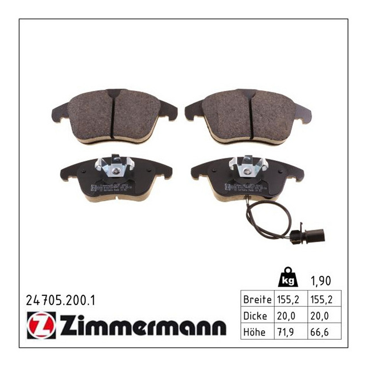 Колодки гальмівні дискові AUDI A4 B8 (8K2) 2.0 2007.08-2016.09 ZIMMERMANN (24705.200.1) Zimmermann фото 3