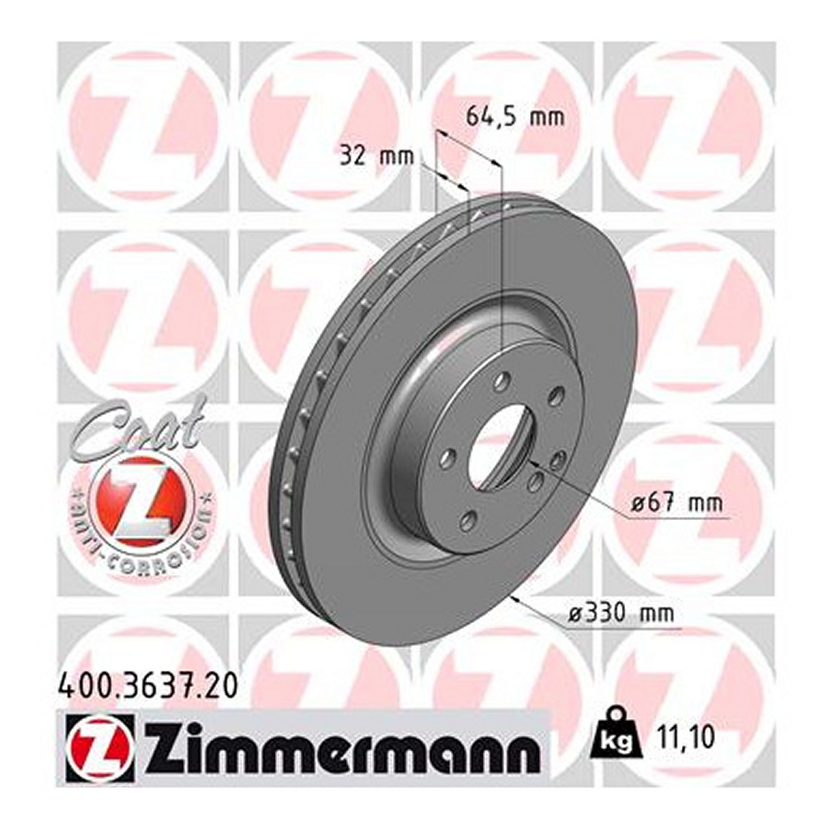 Диск гальмівний MB E-CLASS (W211) 3.2 2002.03-2009.03 ZIMMERMANN (400.3637.20) Zimmermann фото 3