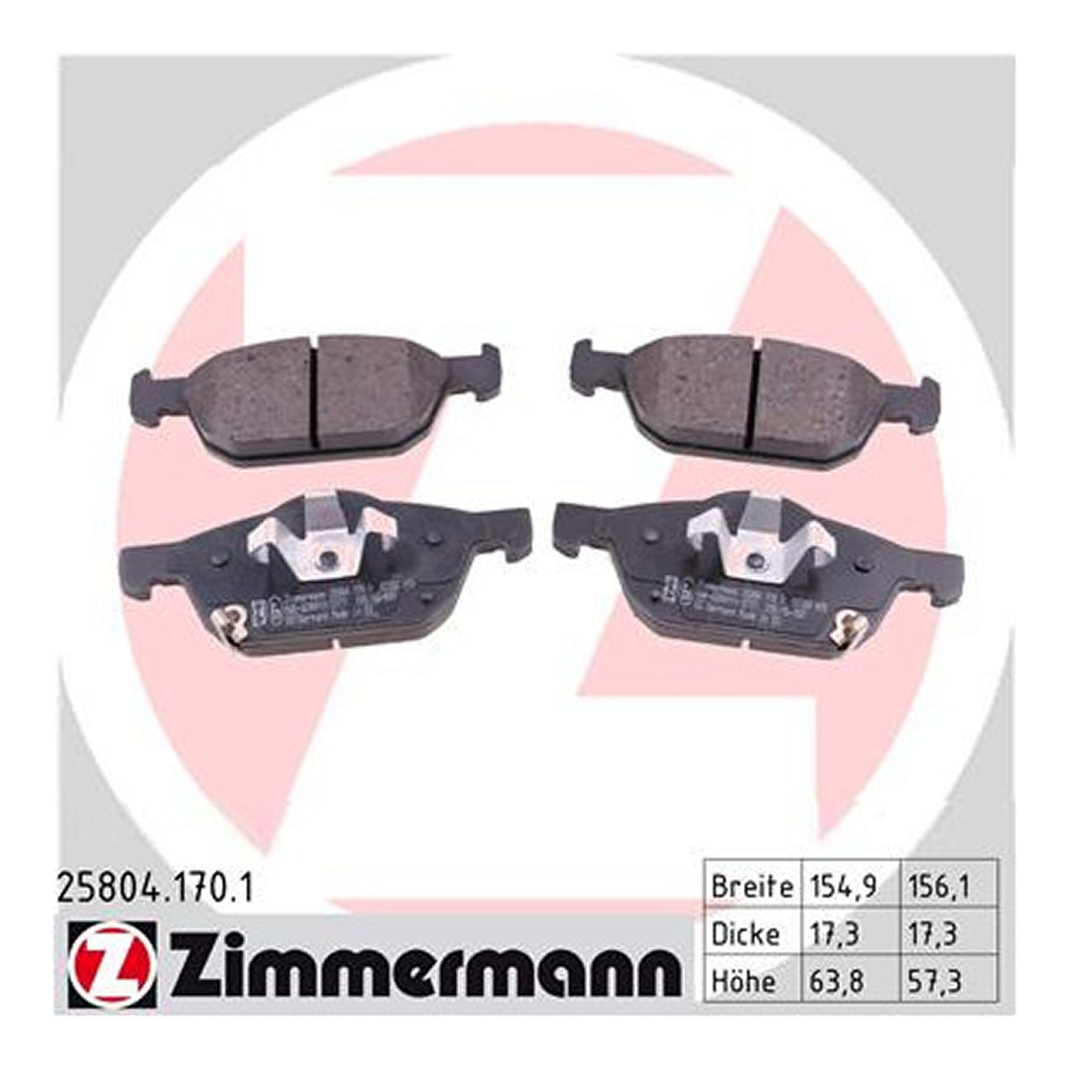 Колодки гальмівні дискові HONDA CIVIC IX ЛІФТБЕК (FB) 1.8 2011.09-2016.12 ZIMMERMANN (25804.170.1) Zimmermann фото 3